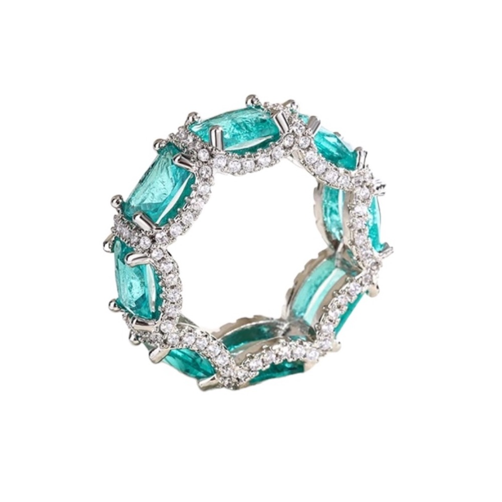 Green Pariba 925 Silver Eternity Ring - Picture 5 of 16